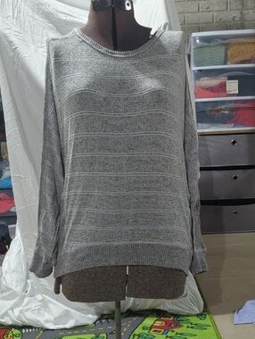 Daytrip Gray Striped Crewneck Sweater
